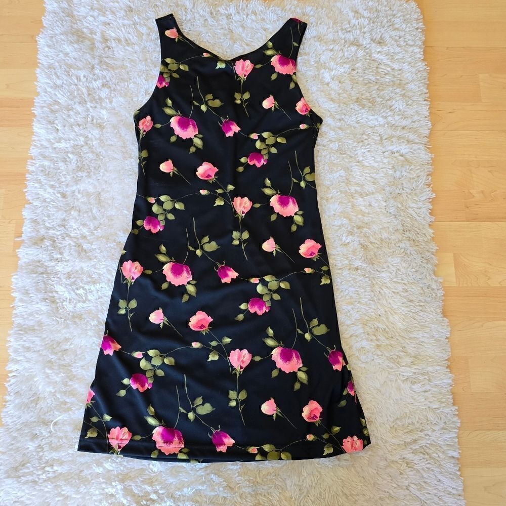 Vintage CITY TRIANGLES Women's Mini Dress 90s Floral Print Size Medium Y2K